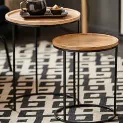 Tables D'Appoint^CASA GOM Tables D'appoint Set De 2 Noir, Naturel