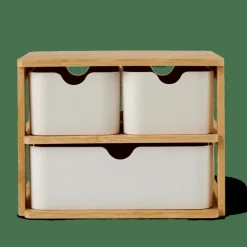 Accessoires Bureau^CASA KONDO Organisateur 3 Tiroirs Blanc, Naturel