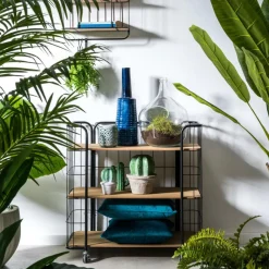 Dessertes|Étagères Murales^CASA OSLO Étagère Trolley 3 Tablettes Noir, Naturel