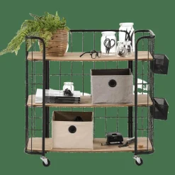 Dessertes|Étagères Murales^CASA OSLO Étagère Trolley 3 Tablettes Noir, Naturel