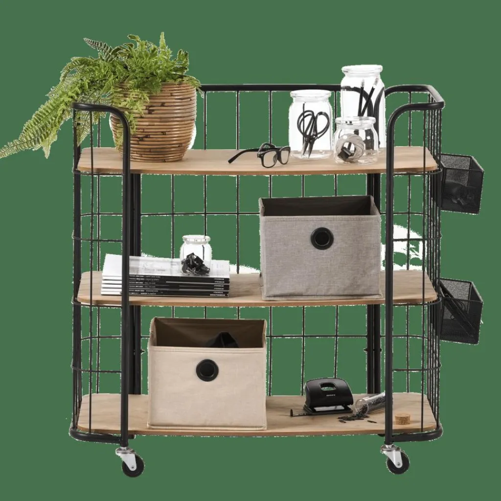 Dessertes|Étagères Murales^CASA OSLO Étagère Trolley 3 Tablettes Noir, Naturel