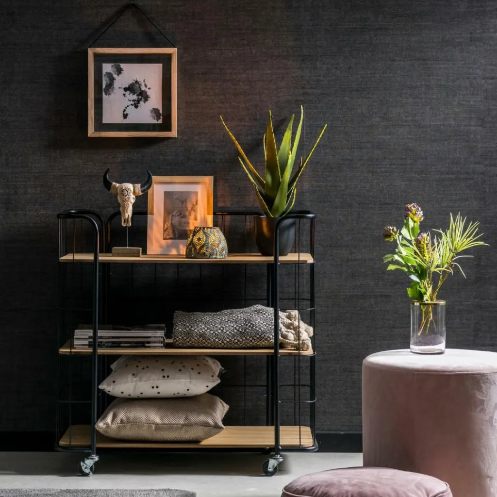 Dessertes|Étagères Murales^CASA OSLO Étagère Trolley 3 Tablettes Noir, Naturel