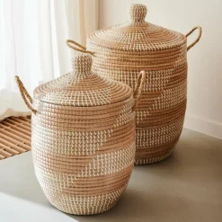 Paniers À Linge^CASA YASMINE Panier De Luxe Avec Couvercle Blanc, Naturel